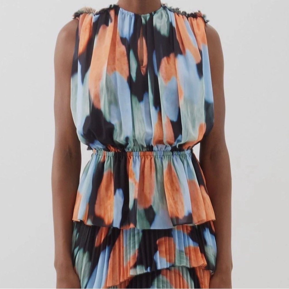 Altuzarra Baldur Abstract Print Pleated Peplum Chiffon Top. Size IT 40 or US 8